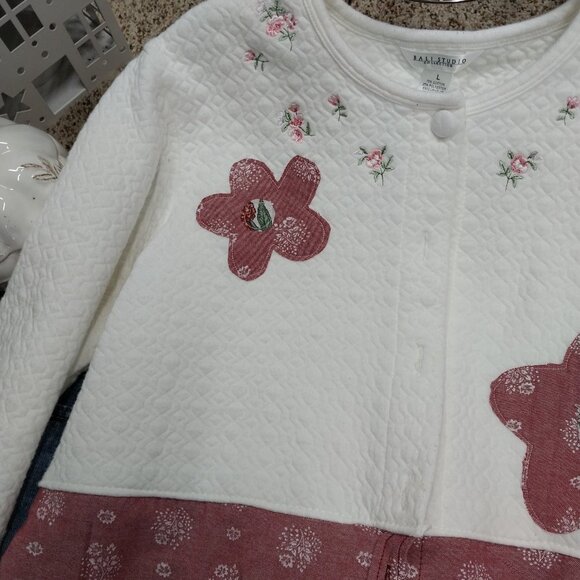 3733 Size Large Bali Studio Upcycled Shacket, in White and Red Print. - Picture 3 of 8